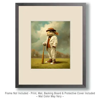 Rabbit Baseball Player Animals in Sports Art Print - 8"x10" Artwork