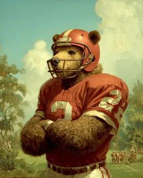 Bear Football Player Animals in Sports Art Print - 8"x10" Artwork
