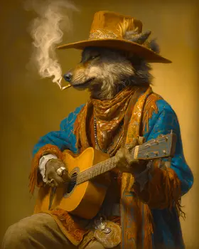 Wolf Troubadours Smoking a Spliff - Hippie Animals Art Print - 8"x10" Artwork