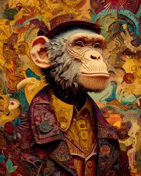 Chimp Beatnik - Hippie Animals Art Print - 8"x10" Artwork