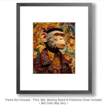 Chimp Beatnik - Hippie Animals Art Print - 8"x10" Artwork