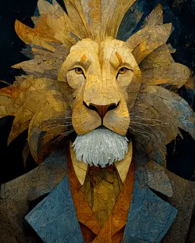 Lion Corporate Portrait - Hippie Animals Art Print - 8"x10" Artwork