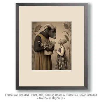 Bighorn Sheep Accepting a Gift - Hippie Animals Art Print - 8"x10" Artwork