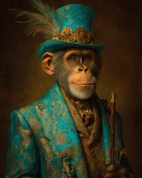 Royal Chimp - Hippie Animals Art Print - 8"x10" Artwork