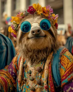 Beatnik Sloth - Hippie Animals Art Print - 8"x10" Artwork
