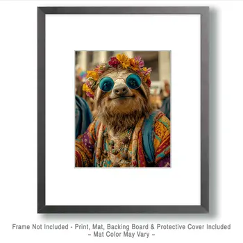 Beatnik Sloth - Hippie Animals Art Print - 8"x10" Artwork