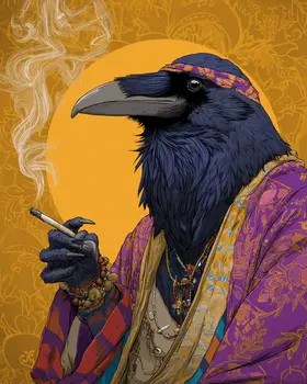 Free Spirit Raven - Hippie Animals Art Print - 8"x10" Artwork