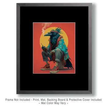 Beatnik Raven - Hippie Animals Art Print - 8"x10" Artwork