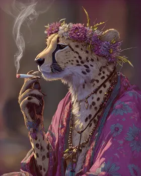 Cheetah Smoking Pot - Hippie Animals Art Print - 8"x10" Artwork