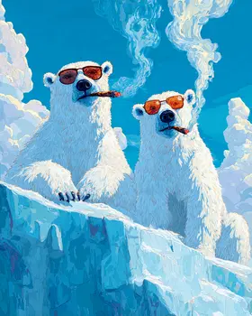 Polar Bears Smoking on an Iceberg - Hippie Animals Art Print - 8"x10" Artwork