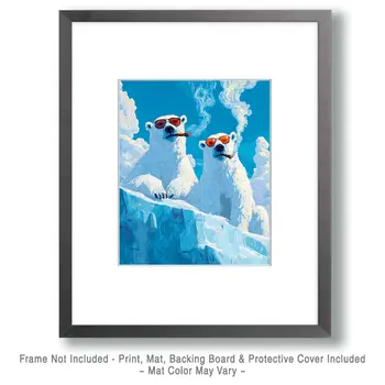 Polar Bears Smoking on an Iceberg - Hippie Animals Art Print - 8"x10" Artwork