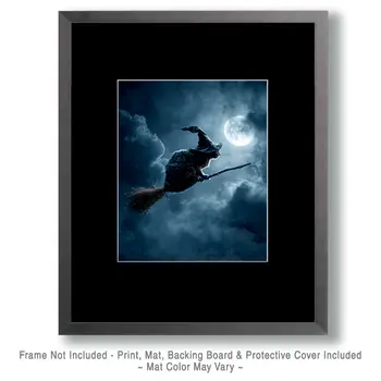 Witch Cat on Broom Art Print - 8"x10" Artwork