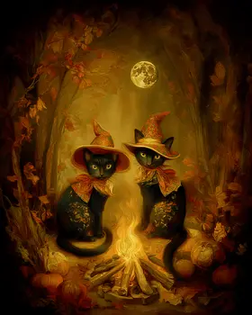 Two Cat Witches Art Print - 8"x10" Artwork