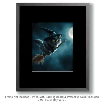 Cat Witch on Broom Art Print - 8"x10" Artwork
