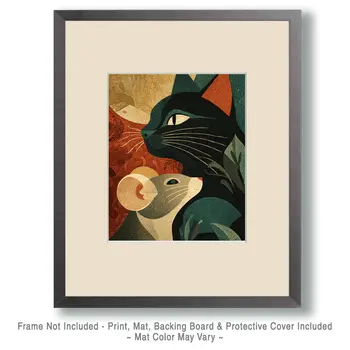 Nouveau Cat and Mouse Design Art Print - 8"x10" Artwork