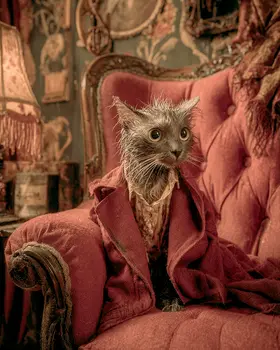 Wet Cat on Chaise Lounge Art Print - 8"x10" Artwork