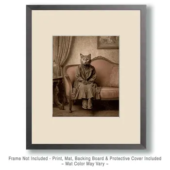 Vintage Cat Woman Waiting Patiently Art Print - 8"x10" Artwork