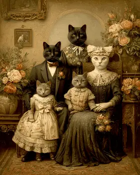 Vintage Cat Family Art Print - 8"x10" Artwork