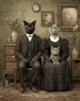 Antique Photo of Cat Family Art Print - 8"x10" Artwork
