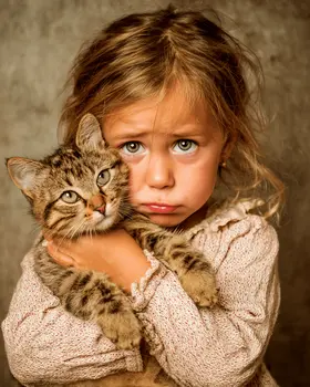 Sad Girl and Her Cat Art Print - 8"x10" Artwork