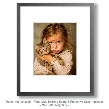 Sad Girl and Her Cat Art Print - 8"x10" Artwork