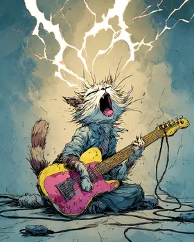 Cat Wailing on a Guitar Art Print - 8"x10" Artwork