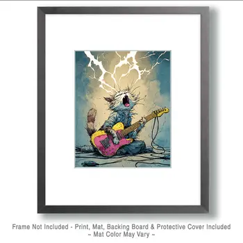 Cat Wailing on a Guitar Art Print - 8"x10" Artwork