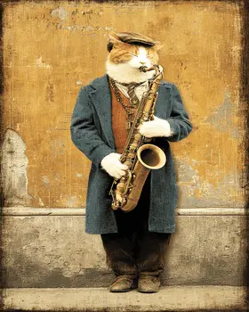 Cat Playing the Saxophone Art Print - 8"x10" Artwork