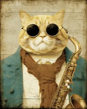 Cat Sax Player Art Print - 8"x10" Artwork