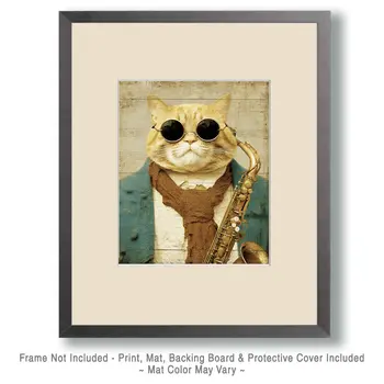 Cat Sax Player Art Print - 8"x10" Artwork