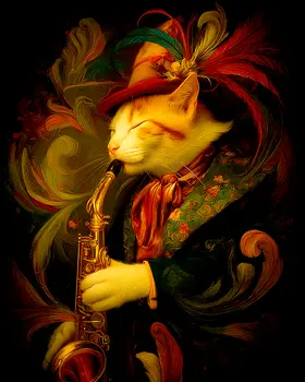 Cat Playing the Sax Art Print - 8"x10" Artwork