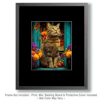 Cat in Garden Window Art Print - 8"x10" Artwork