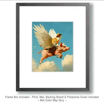 Cat on a Flying Pig Art Print - 8"x10" Artwork