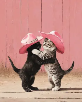 Cowgirl Kittens Wrestling Art Print - 8"x10" Artwork