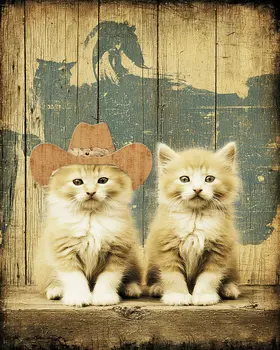 Retro Cowgirl Kerry the Kittie and Friend Art Print - 8"x10" Artwork