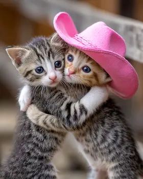 Cowgirl Kittens Hug Art Print - 8"x10" Artwork