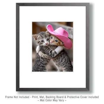 Cowgirl Kittens Hug Art Print - 8"x10" Artwork