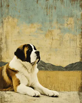 Relaxing St. Bernard Art Vintage Dog Art Prints - 8"x10" Artwork