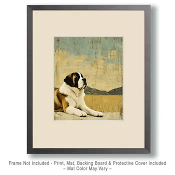 Relaxing St. Bernard Art Vintage Dog Art Prints - 8"x10" Artwork