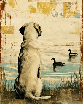 Labrador Watching Ducks Vintage Dog Art Prints - 8"x10" Artwork