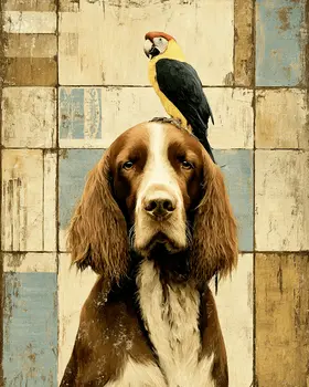 Irish Setter & Parrot Vintage Dog Art Prints - 8"x10" Artwork