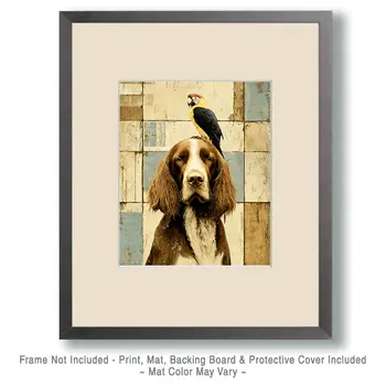Irish Setter & Parrot Vintage Dog Art Prints - 8"x10" Artwork