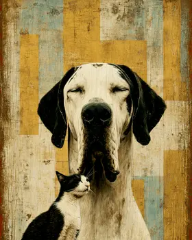 Great Dane & Kitten Vintage Dog Art Prints - 8"x10" Artwork