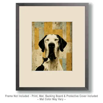 Great Dane & Kitten Vintage Dog Art Prints - 8"x10" Artwork