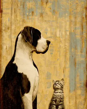 Great Dane & Kitten Meet Vintage Dog Art Prints - 8"x10" Artwork