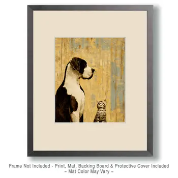 Great Dane & Kitten Meet Vintage Dog Art Prints - 8"x10" Artwork