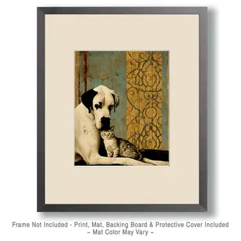Great Dane & Kitten Love Vintage Dog Art Prints - 8"x10" Artwork