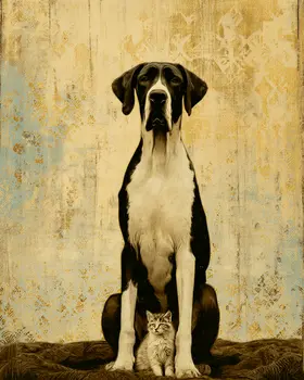 Great Dane & Kitten Pose Vintage Dog Art Prints - 8"x10" Artwork