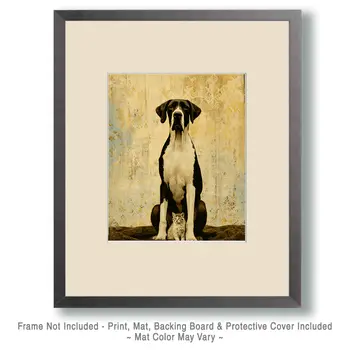 Great Dane & Kitten Pose Vintage Dog Art Prints - 8"x10" Artwork