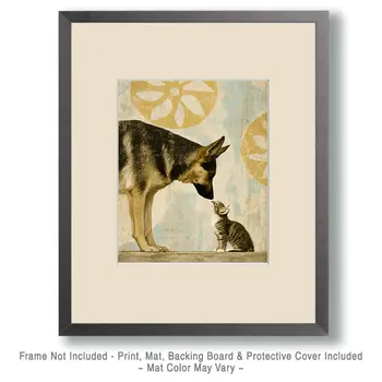 German Shepard & Kitten Vintage Dog Art Prints - 8"x10" Artwork